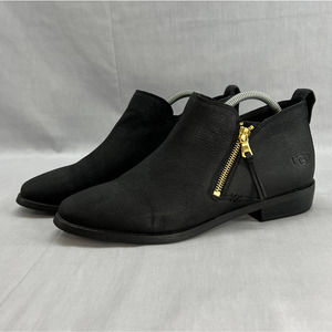 UGG Glee Leather Zip Up Ankle Boot - Black- Women size 9.5